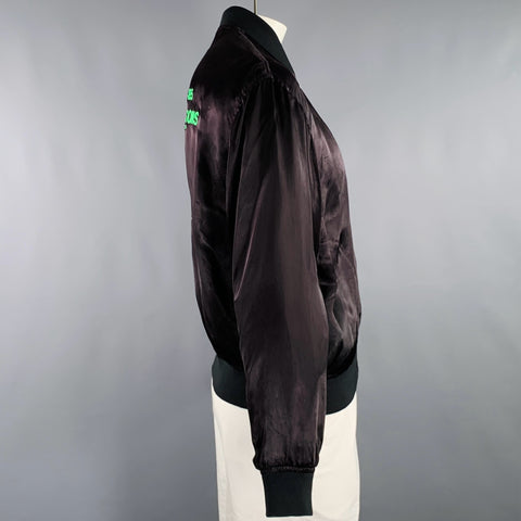 Bomber COMME des GARCONS 2018 noir et vert en cupro, taille XL, à motif graphique
