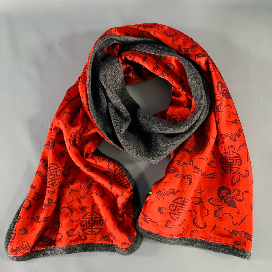 SHANGHAI TANG Grey Red Reversible Cashmere Silk Scarf