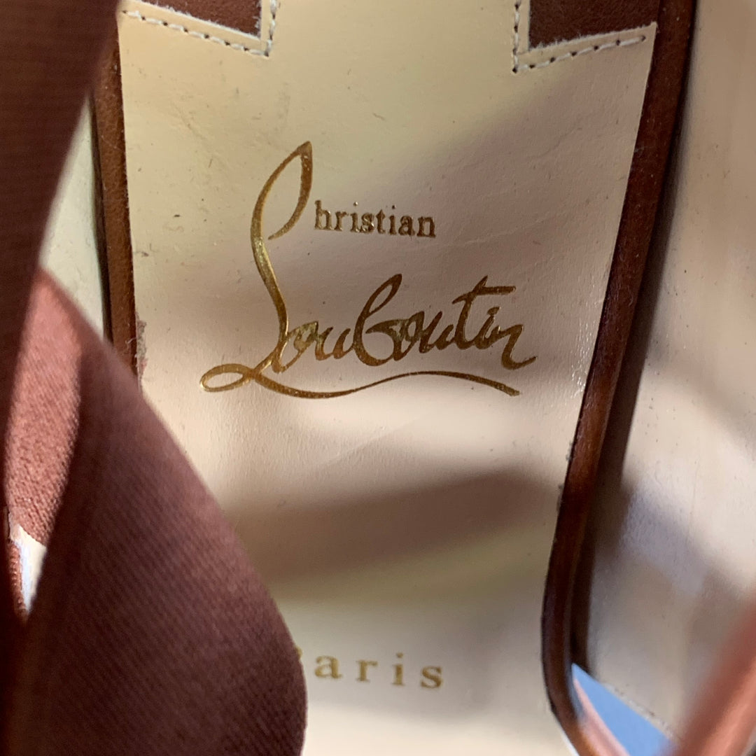 CHRISTIAN LOUBOUTIN Size 9.5 Patrouille Brown Leather Elastic Straps Block Heel Sandals