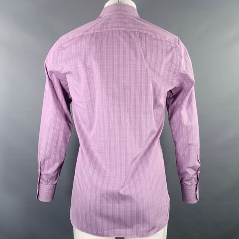 ISAIA Size M Purple White Glenplaid Cotton Spread Collar Long Sleeve Shirt