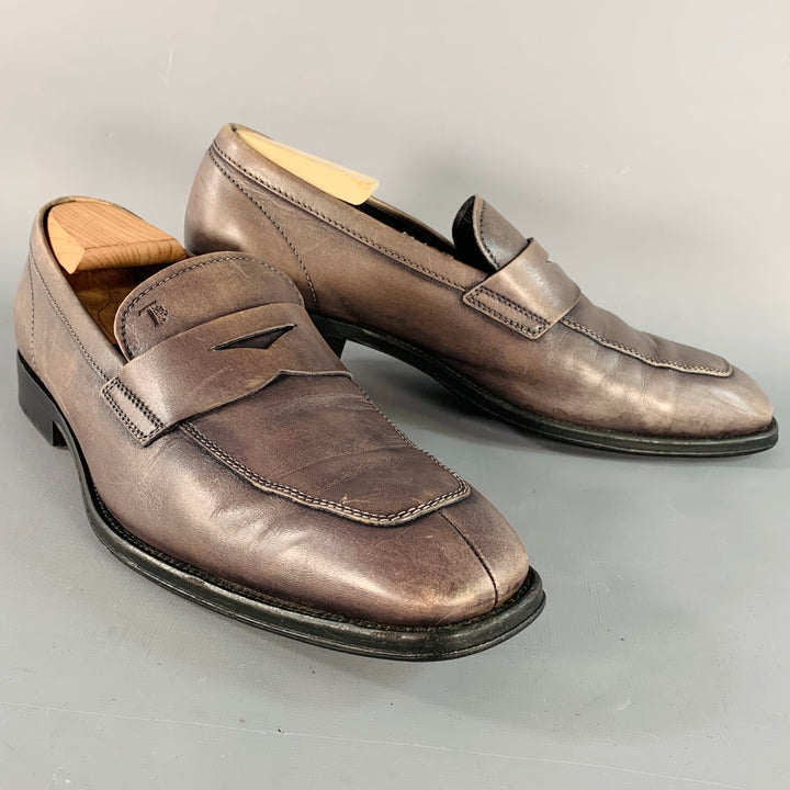 TOD'S Size 9 Grey Leather Split Toe Penny Loafers