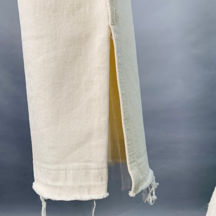 RE/DONE Size 26 Beige Cotton Blend Raw Edge Straight Button Fly Jeans