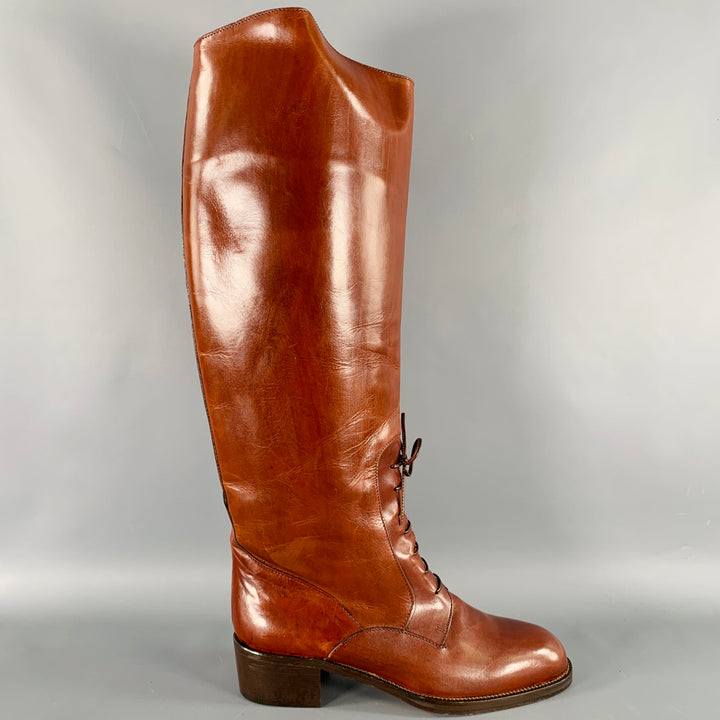 JOAN & DAVID Size 8 Brown Cognac Leather Pull On Boots