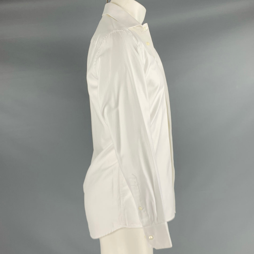 HARDY AMIES Size S White Twill Cotton Long Sleeve Shirt