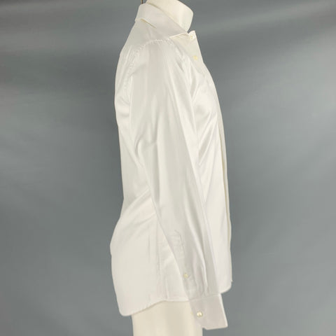 HARDY AMIES Size S White Twill Cotton Long Sleeve Shirt