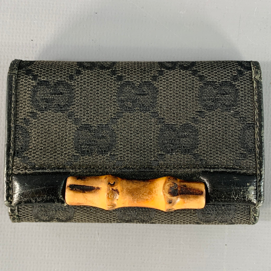 GUCCI Guccissima Black Natural Monogram Leather Canvas Bamboo Six Ring Key Holder