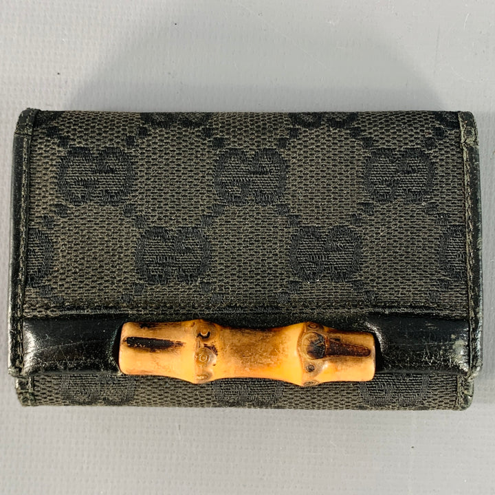GUCCI Guccissima Black Natural Monogram Leather Canvas Bamboo Six Ring Key Holder