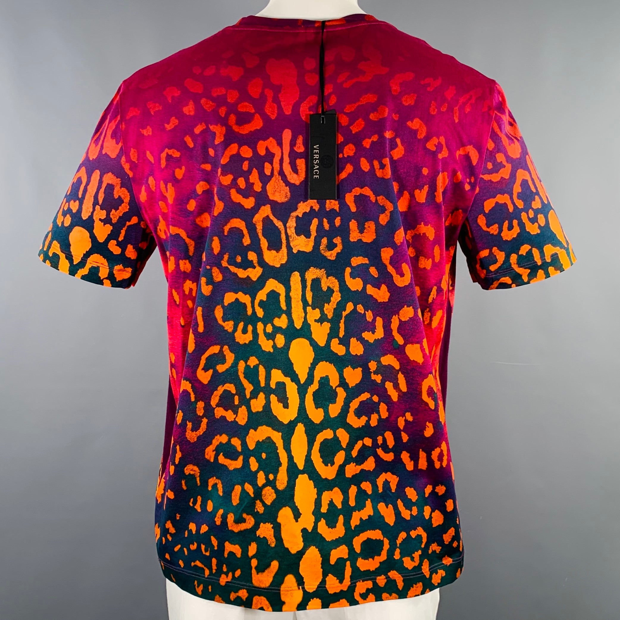 VERSACE Size XXXL Orange Pink Animal Print Cotton Short Sleeve T