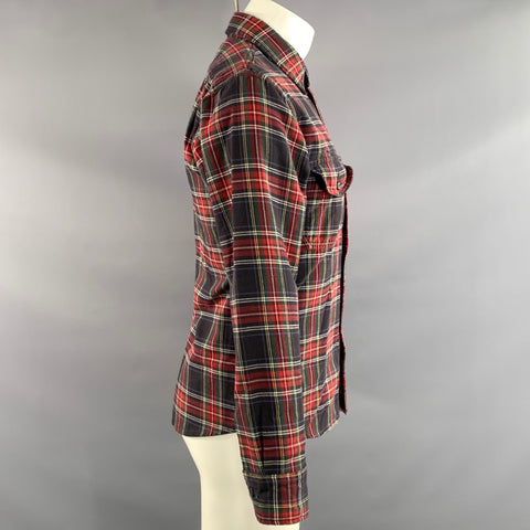 RELWEN Size M Red Blue multi Plaid Cotton Pointed Collar Long Sleeve Shirt
