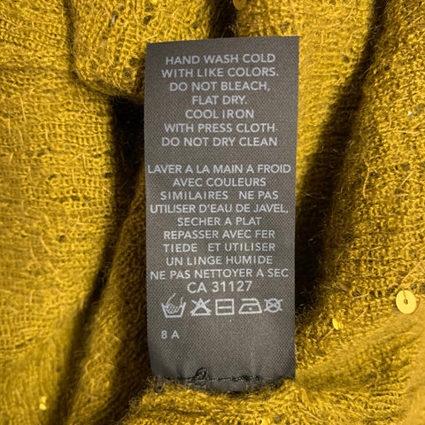 DONNA KARAN Size S Gold Olive Cashmere Silk Sequined V-Neck Long Sleeve Pullover