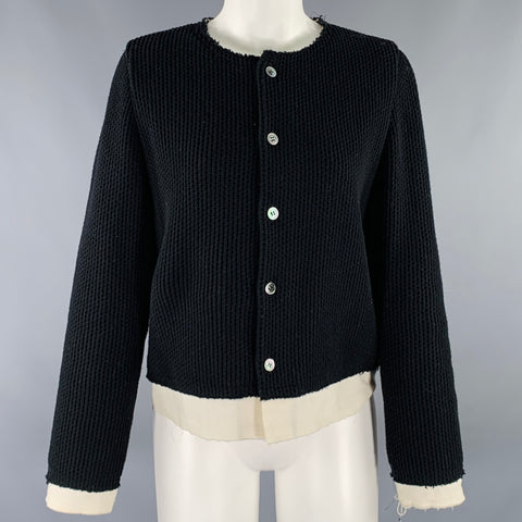 COMME des GARCONS Size S Black Cream Wool Nylon Raw Edge Cardigan