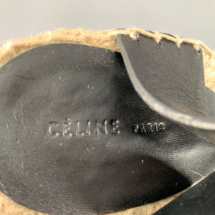 CELINE Size 7 Black Natural Leather Espadrille Sandals