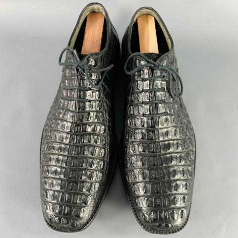 MC SHOES Size 12 Black Gator Embossed Leather Square Toe Lace-Up Shoes