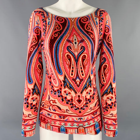 ETRO Size M Pink Multi Color Paisley Scoop Neck Casual Top