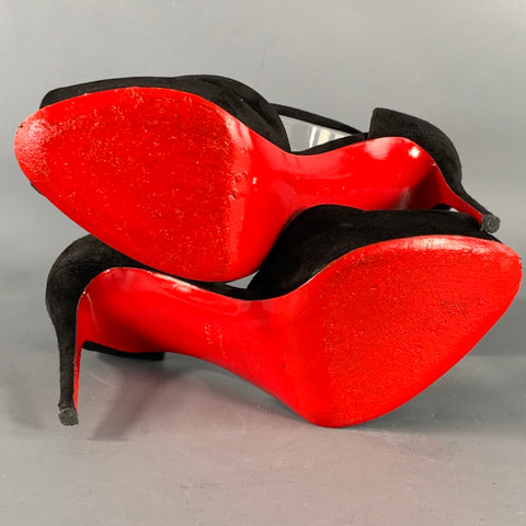 CHRISTIAN LOUBOUTIN Size 7.5 Aketata 120 Black Red Suede Ankle Strap Sandals