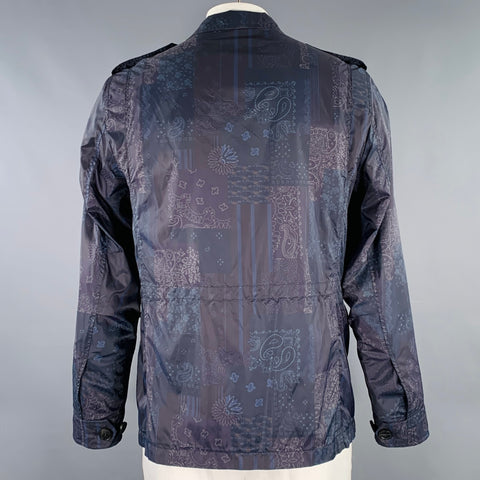 ETRO Size L Caxapa Black Navy Paisley Polyamide Buttoned Pockets Jacket