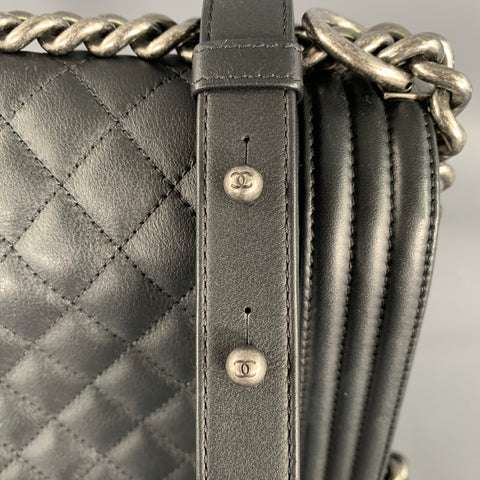 CHANEL 2019 Medium Boy Bag Black Quilted Leather Chain Handbag