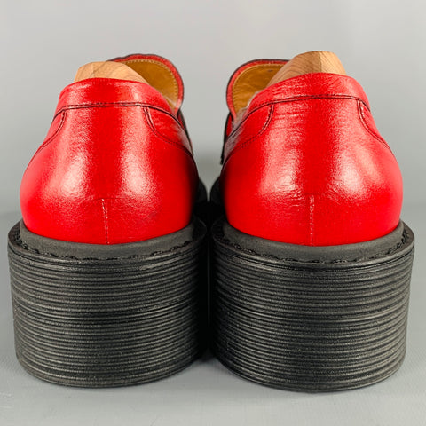 MARNI Size 7 Red Black Leather Platform Penny Loafers