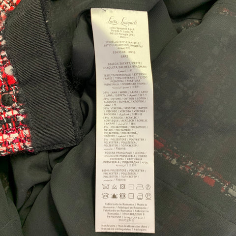 LUISA SPAGNOLI Manteau simple boutonnage en mélange de laine bouclée noir, rouge et blanc - Taille 10