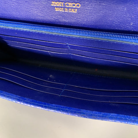 JIMMY CHOO Blue Silver Snake Skin Leather Clutch Handbag
