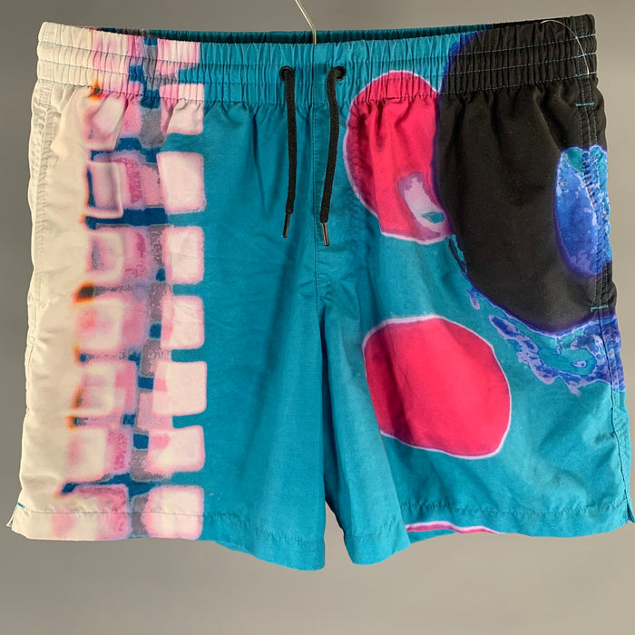 DRIES VAN NOTEN Size S White Pink Blue Abstract Poliammide Swim Trunks