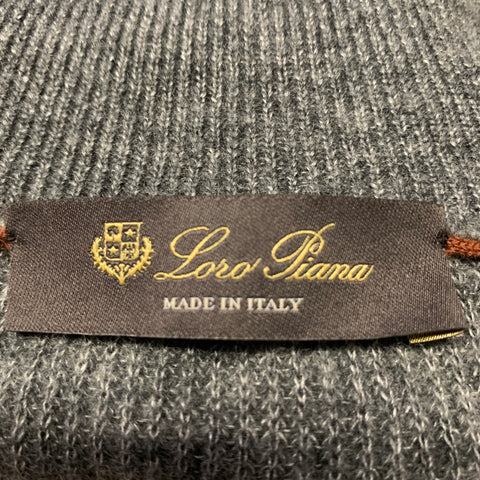 LORO PIANA Size M Gray Ribbed Knit Cashmere 1/4 Zip Pullover
