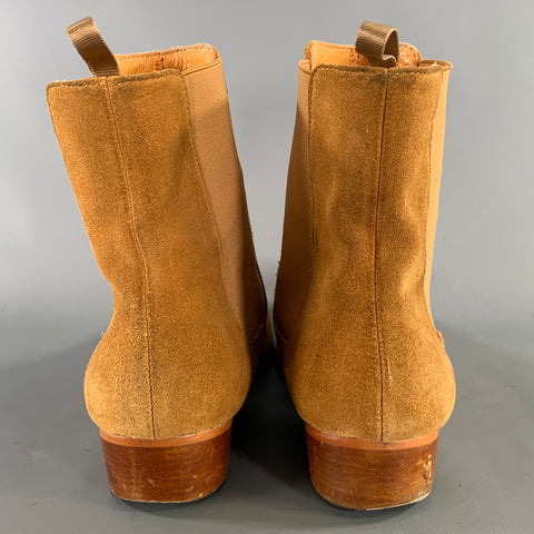 SAINT LAURENT Size 11 Tan Textured Leather Pull On Boots