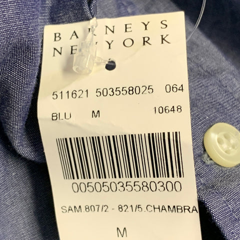 BARNEY'S NEW YORK Size M Blue Chambray Cotton Button Down Collar Long Sleeve Shirt
