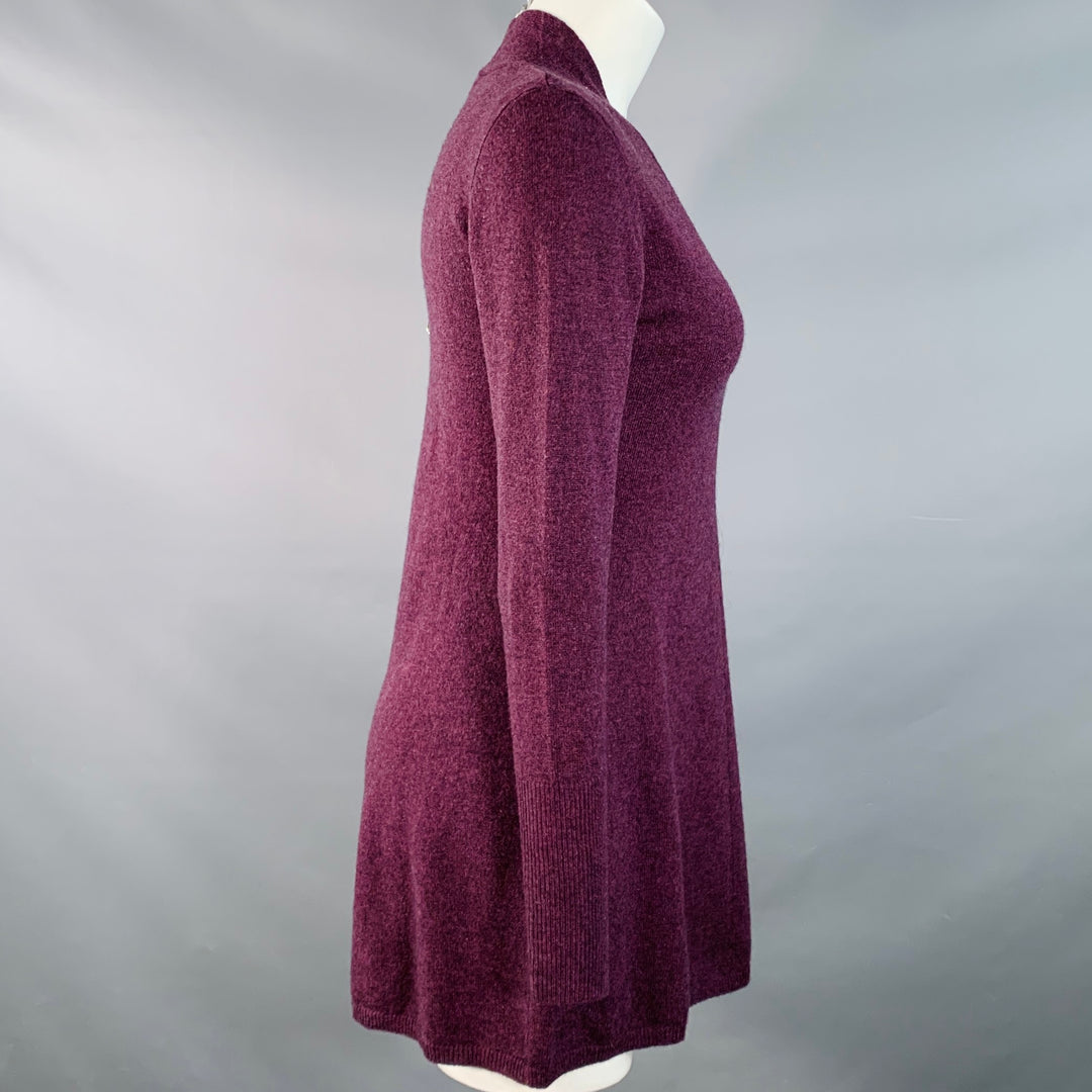 FORTE Size XS Purple Maroon Melange Cashmere V-Neck Mini Sweater Dress