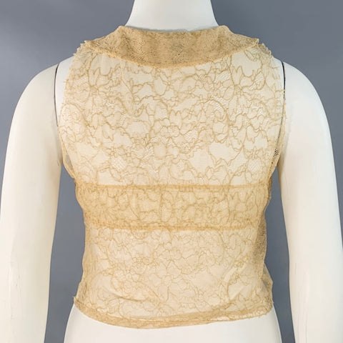 CHANEL Vintage Spring 2005 Size 10 Tan Rayon Blend See Through Lace Sleeveless Dress Top