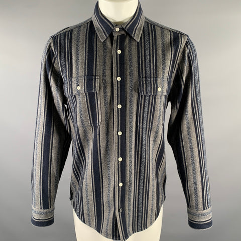 TAYLOR STITCH Size M Blue Grey Stripe Cotton Overshirt Long Sleeve Shirt
