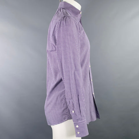 BRUNELLO CUCINELLI Size S Purple White Gingham Cotton Long Sleeve Shirt
