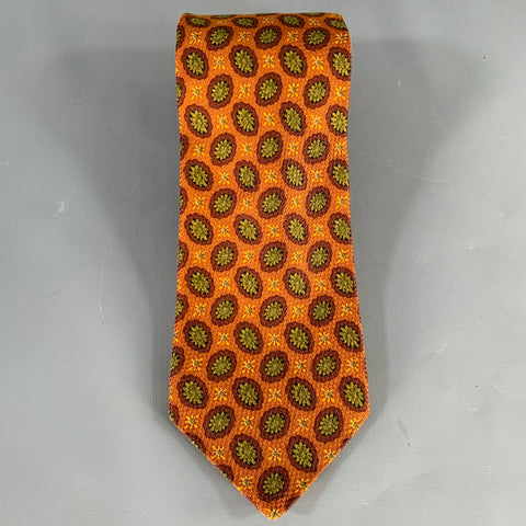 ERMENEGILDO ZEGNA Brown Olive Abstract Silk Tie