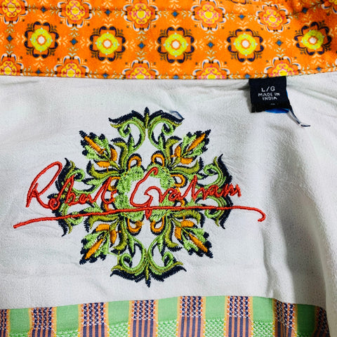 ROBERT GRAHAM Size L Green Navy & Orange Stripe Cotton Long Sleeve Shirt