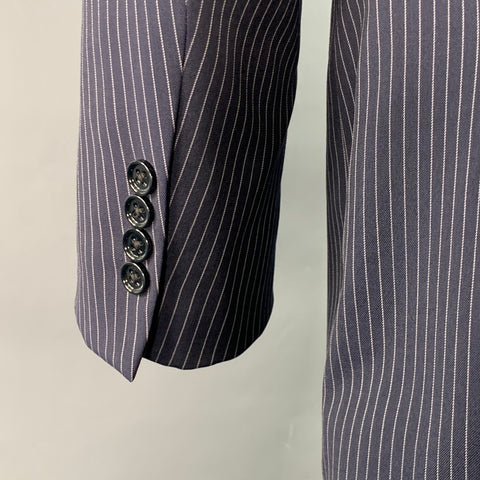 RALPH LAUREN Size 40 Navy Grey Stripe Virgin Wool Notch Lapel Suit
