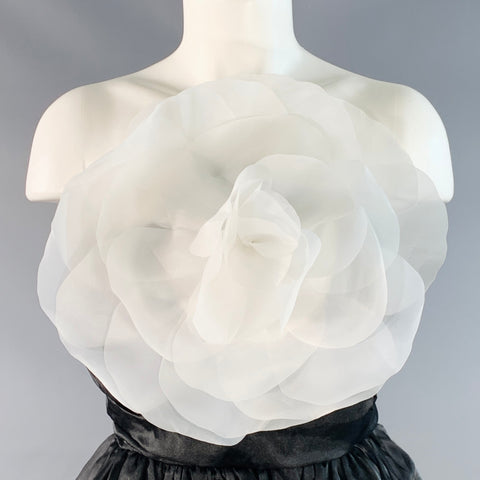 CYNTHIA ROWLEY Size 8 Black White Organza Flower Strapless Cocktail Dress