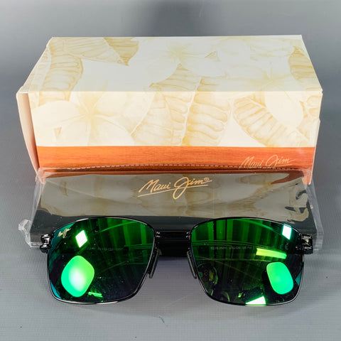 MAUI JIM Cove Park Black Iridescent Green Acetate Metal Polarized Sunglasses