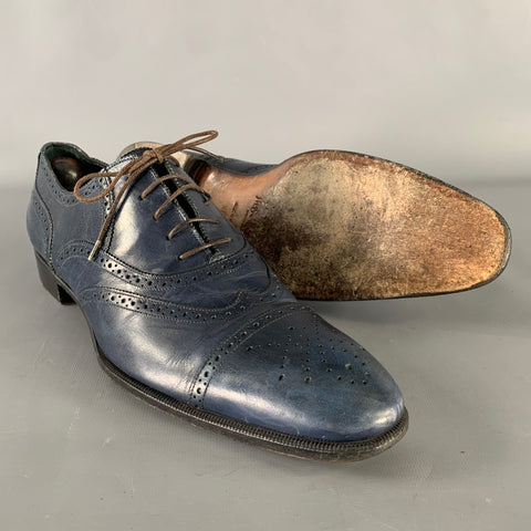 YVES SAINT LAURENT RIVE GAUCHE Size 9 Navy Wingtip Leather Cap Toe Lace Up Shoes