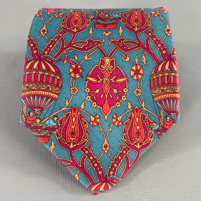 SALVATORE FERRAGAMO Blue Red Hot Air Balloons Silk Tie