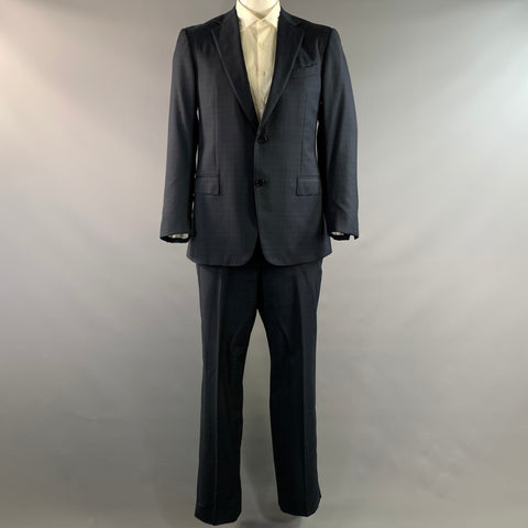 ERMENEGILDO ZEGNA Chest Size 42 Navy Purple Window Pane Wool Notch Lapel 34 Suit