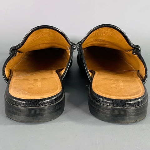 GUCCI Size 7.5 Black Gold Leather Horsebit Slip On Loafers
