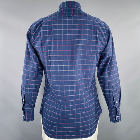 THOM BROWNE Size L Navy Red White Window Pane Cotton Long Sleeve Shirt