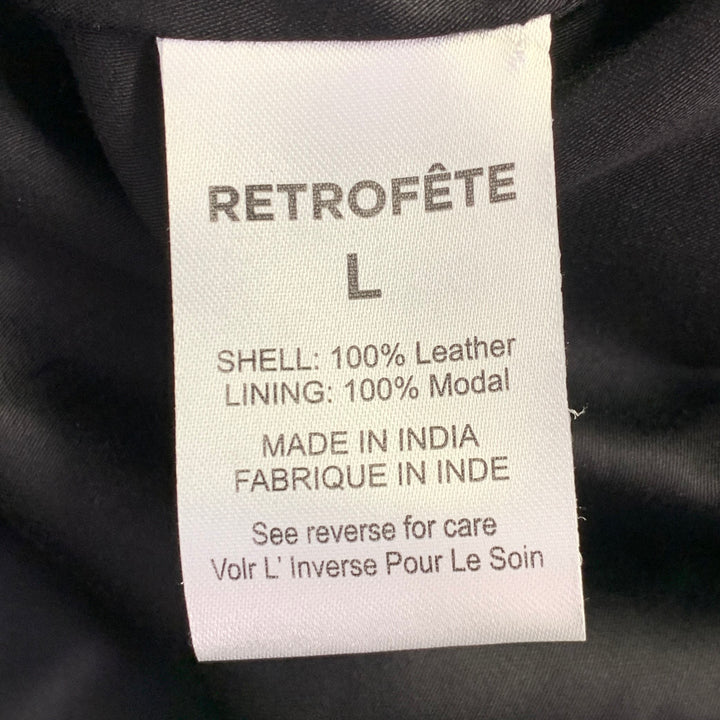RETROFETE Size L Black Silver Leather Strapless Crystal Studded Mini Dress