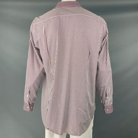 ETRO Size XL White Brown Stripe Cotton Button Up Long Sleeve Shirt