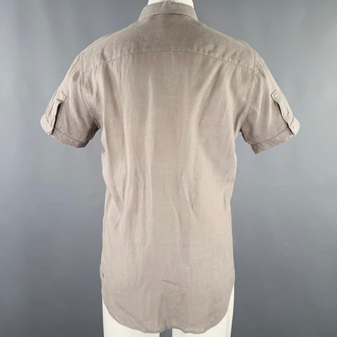THEORY Size S Grey Linen Button Down Short Sleeve Shirt