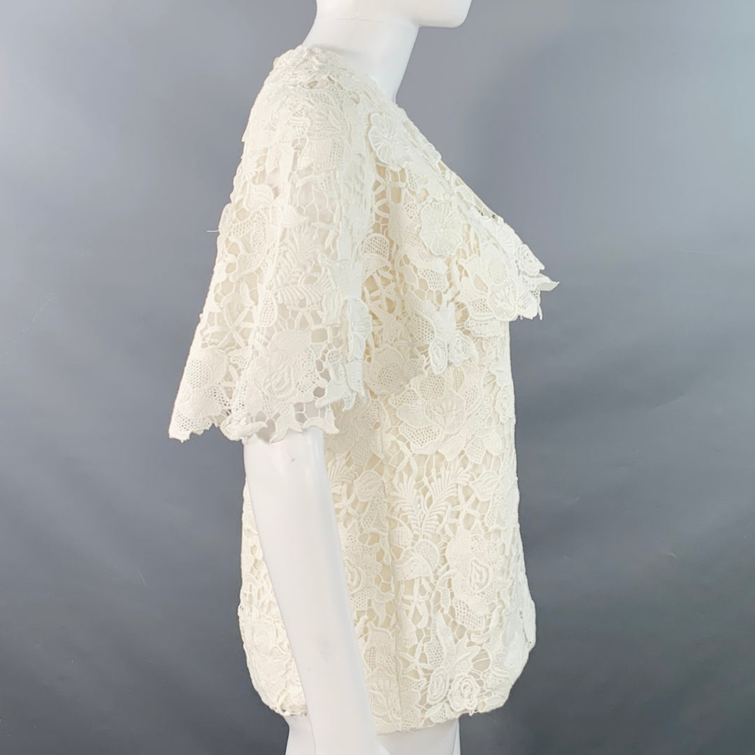 JASON WU COLLECTION Size 0 White Guipure Cotton Lace Overlay Blouse