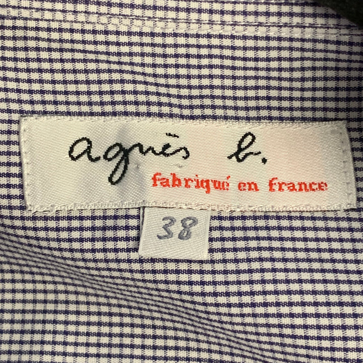 AGNÈS B. Size 38 Navy White Gingham Cotton Button Down Collar Short Sleeve Shirt