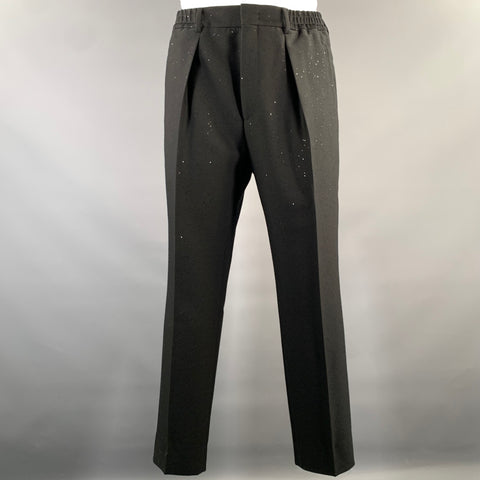 FENDI Chest Size 44 Black Sequined Wool  Polyester Peak Lapel 36 29 Suit
