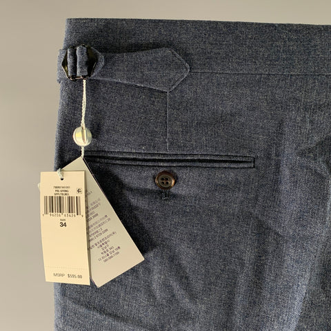 RALPH LAUREN Size 34 Blue Heather Wool Linen Silk Pleated Dress Pants