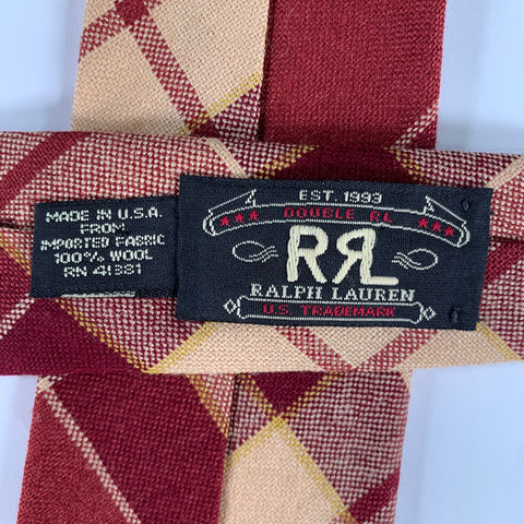 RRL by RALPH LAUREN Burgundy Tan Plaid Wool Tie